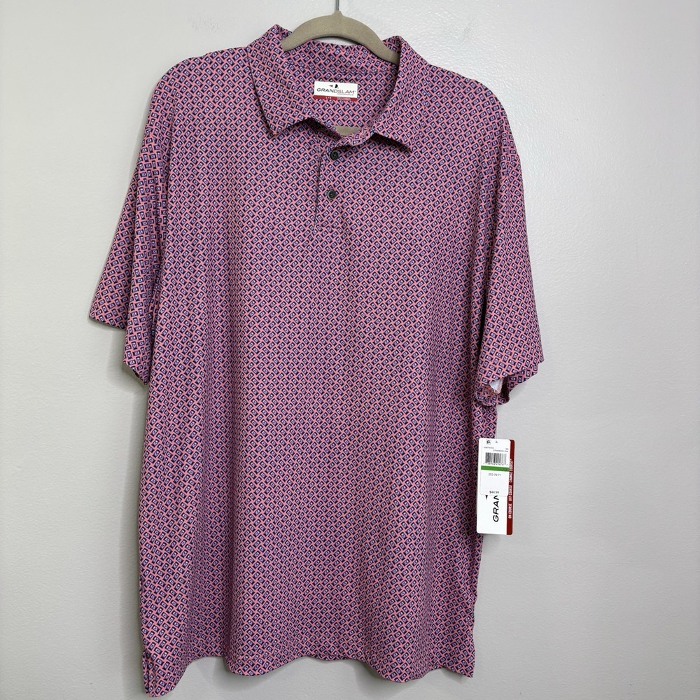 Grand Slam Men's Size Large Golf Polo Geometric Print Performance Shirt NWT